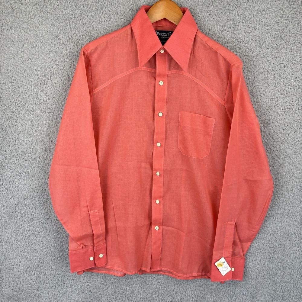Vtg Brigade By Arrow Shirt Mens Medium Pink Paper Thin Disco 70s Rockabilly NOS